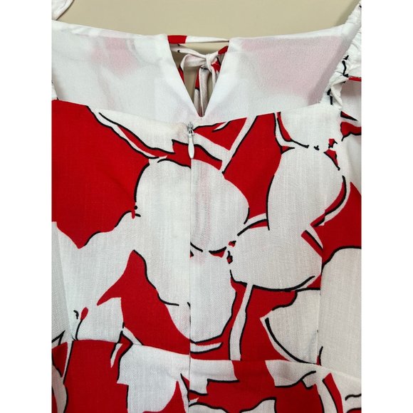 Revolve J.O.A. Floral Mini Dress Medium Red White Summer Ruffles Boho - Picture 11 of 11